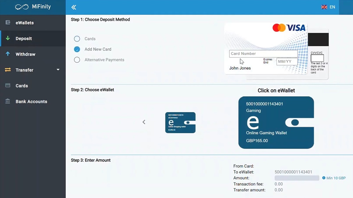MiFinity adding and removing funds